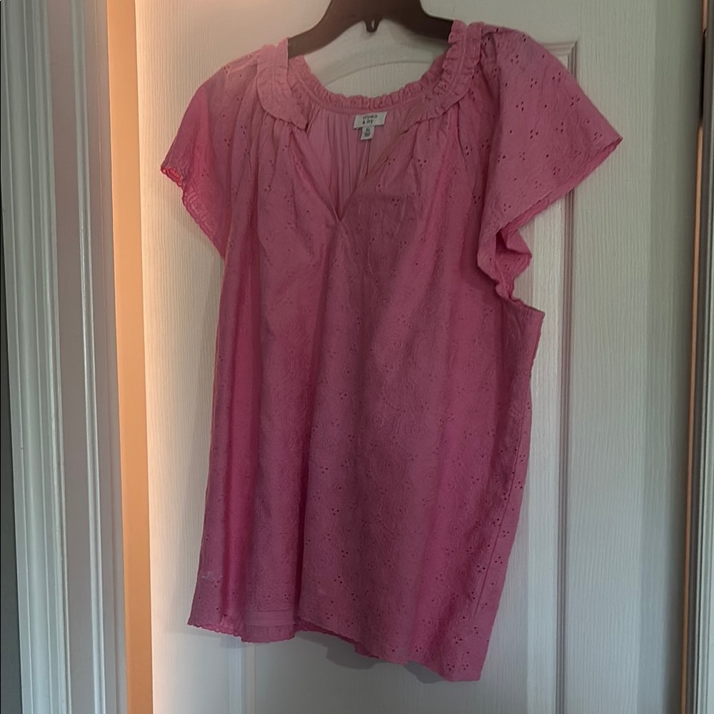 Crown & Ivy Pink Eyelet Blouse